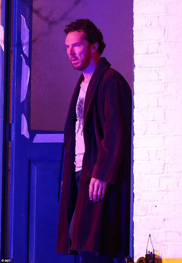 In other nighttime scenes, Benedict can be seen looking worse for wear as he puts on a black robe.