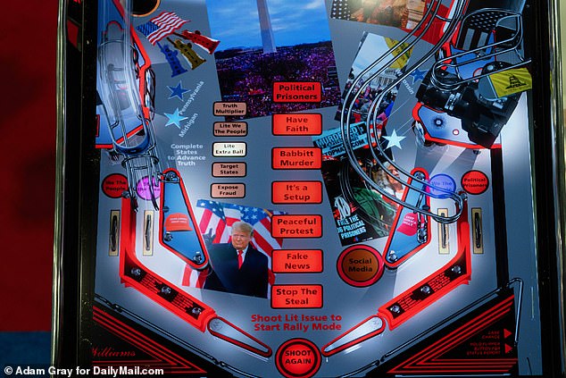 A January 6 themed pinball machine at the Conservative Political Action Conference, CPAC 2024, at the Gaylord National Resort & Convention Center, Maryland