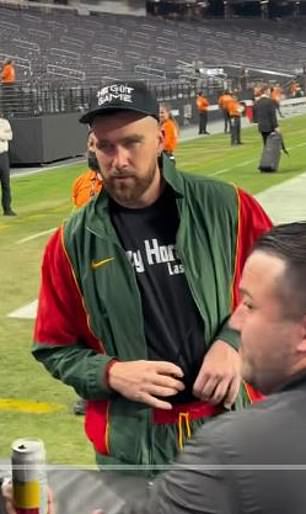 Kelce was filmed greeting fans at Allegiant Stadium after his Chiefs team beat the Raiders.