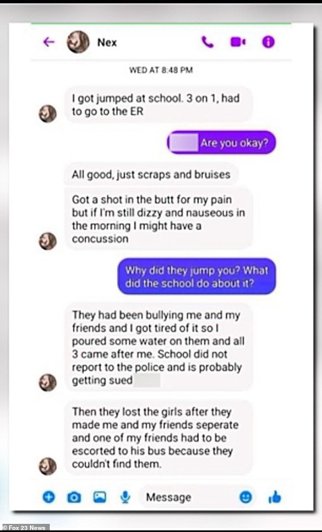 Now, messages Nex sent to a family member after the fight, shared by Fox23, reveal that the teen tried to confront his bullies.