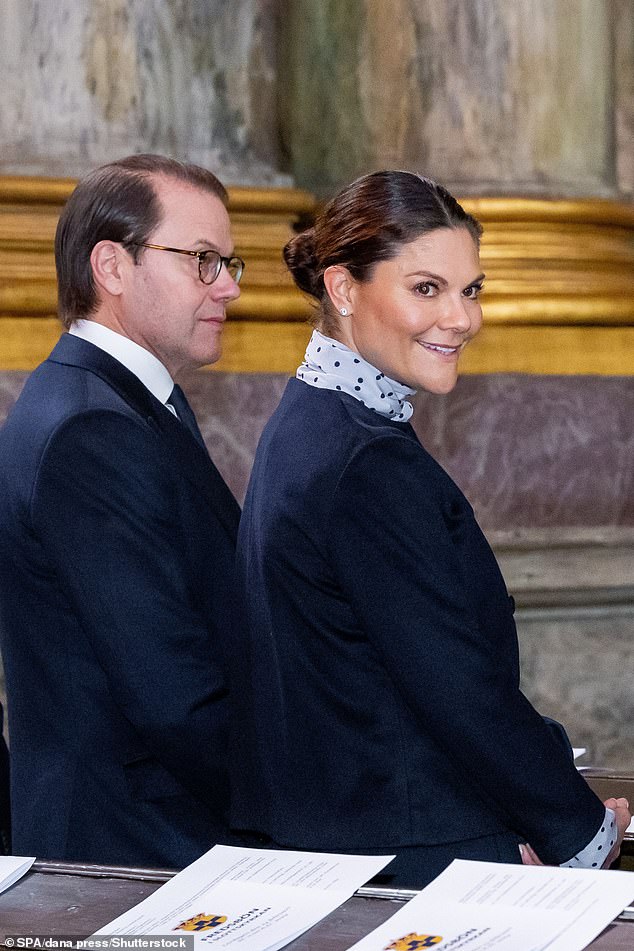 Crown Princess Victoria and Prince Daniel at the Prayer for Peace in the Castle Church at the Royal Palace in Stockholm, Sweden