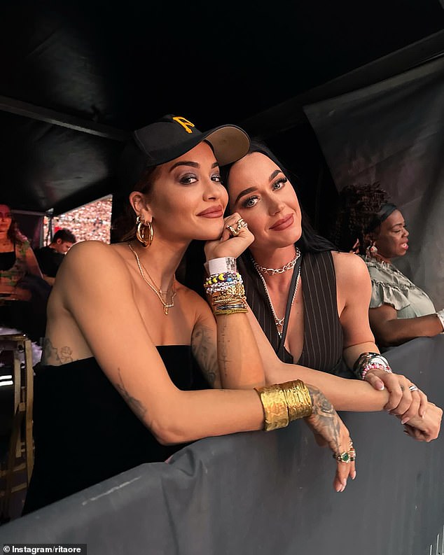 Katy Perry (right) and Rita Ora (left) were at Taylor Swift's show in Sydney on Friday night.  Perry performed a private show before 200 people, including Anthony Albanese, in Melbourne on Saturday.