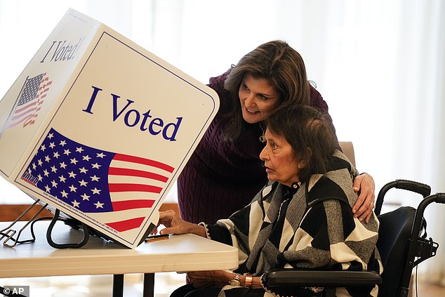 Haley takes her mother Raj Kaur Randhawa to vote on Kiawah Island, where her name appeared on the South Carolina primary ballot on Saturday, February 24.