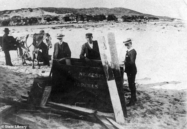 The wreckage (above) and bodies washed ashore at Cronulla Beach for several weeks and were big news in 1905.