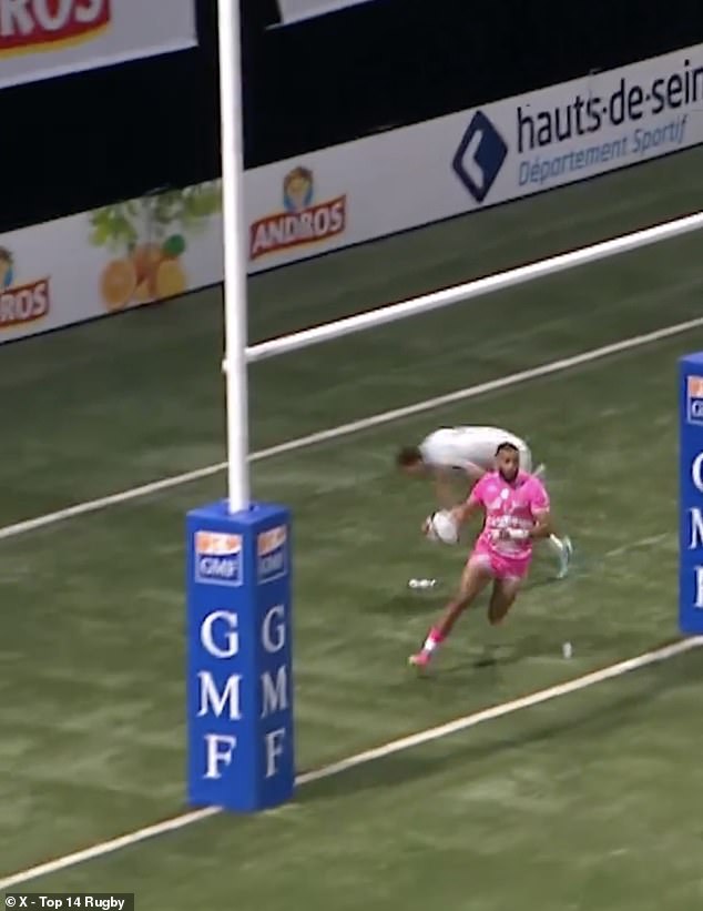 The winger then ran inside his own try line, narrowly avoiding a tackle in the process.