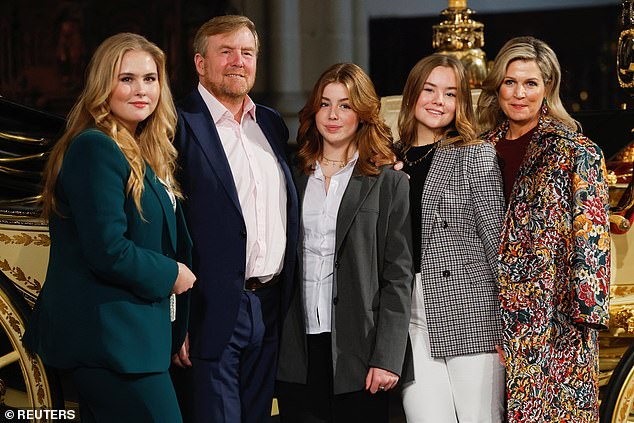 Dutch King Willem-Alexander and Queen Máxima pose with their children, Crown Princess Amalia, Princesses Alexia and Ariane during an official photo shoot in Amsterdam in November 2022.
