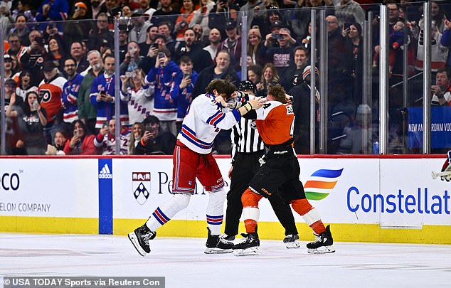 Rangers and Flyers fans in Philadelphia quickly grabbed their cell phones to record the fight.