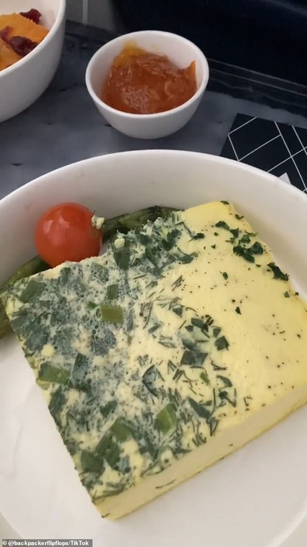 Travel influencer Joanne, who uses the handle @backpackerflipflops, created a TikTok to show off her breakfast while flying first class with Delta from New York to Fort Lauderdale.