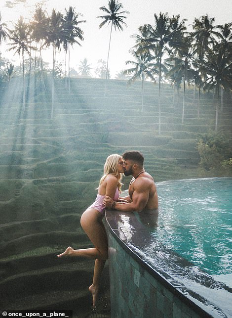 The happy couple is here enjoying the pool at Cretya Ubud Bali, a day club and restaurant in Bali.