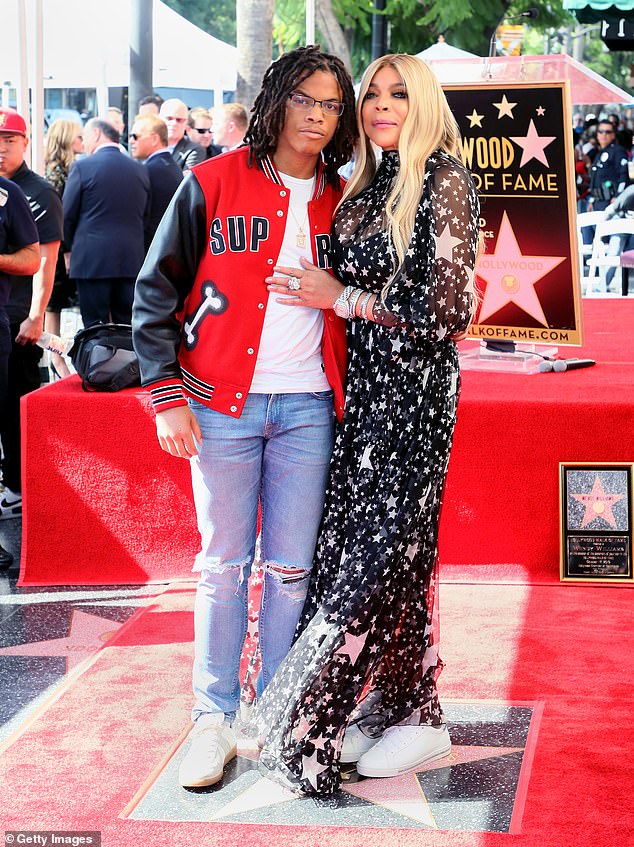 At the time the video was filmed, the Wendy Williams Experience star was being cared for by her son, Kevin Hunter, Jr (pictured in Los Angeles in October 2019).