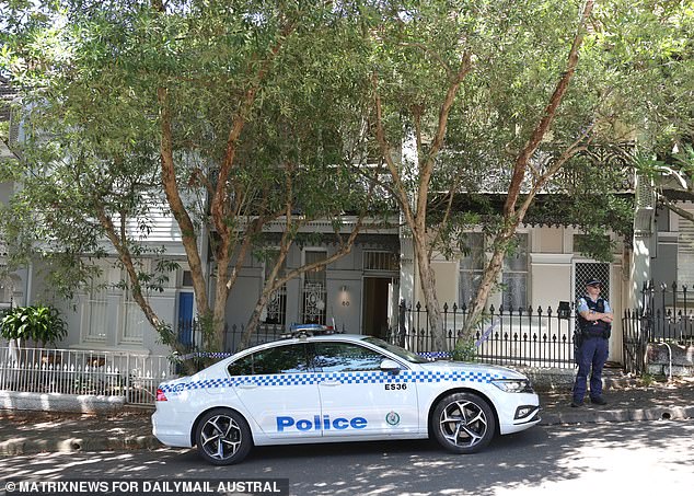 A triple 0 call was received four minutes after neighbors said they heard gunshots coming from the rented $3 million terrace house in Paddington, eastern Sydney (pictured).