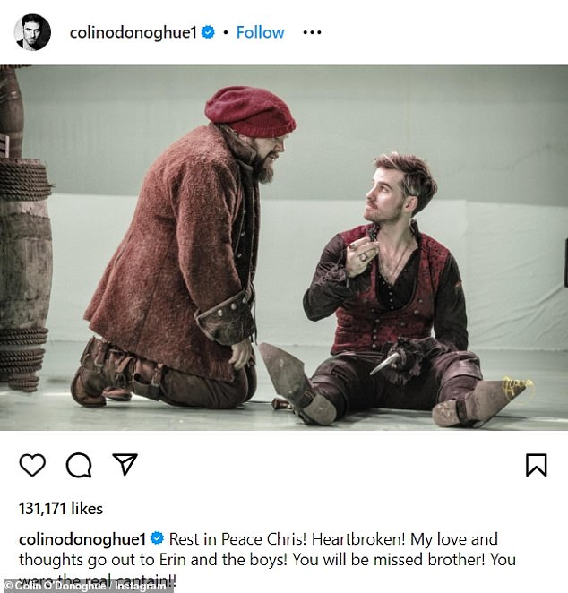Colin O'Donoghue, who played Captain Killian 'Hook' Jones on the ABC television show Once Upon a Time, paid tribute to Chris after hearing the news.