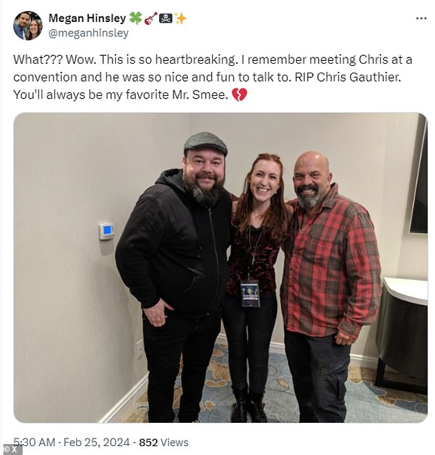'That??? Wow. This is so heartbreaking. I remember meeting Chris at a convention and he was very nice and fun to talk to. RIP Chris Gauthier. You will always be my favorite Mr. Smee.