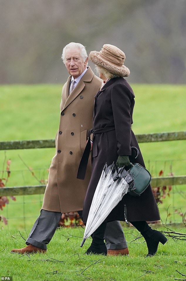 King Charles III and Queen Camilla leave after attending a church service at St Mary Magdalene Church in Sandringham last Sunday.