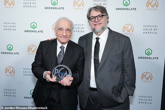 Scorsese posed with fellow Oscar-winning filmmaker Guillermo del Toro at the event