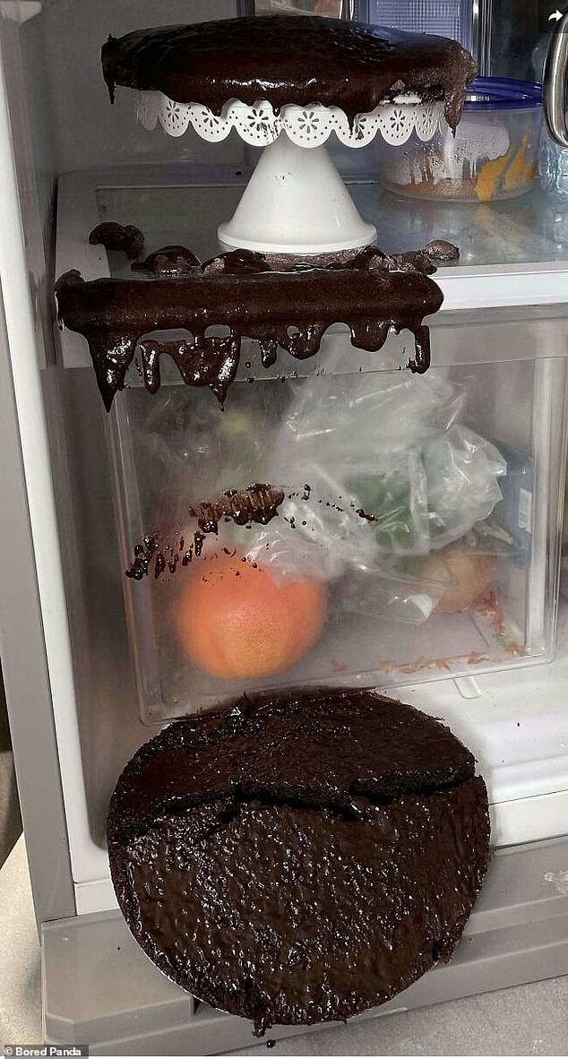 An American mother was delighted with her daughter's birthday cake until she went to check how it cooled in the refrigerator.