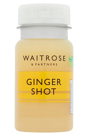 The Waitrose Ginger Shot costs £1.60 for 100ml and contains apple, ginger and lemon juices with apple and ginger purees.