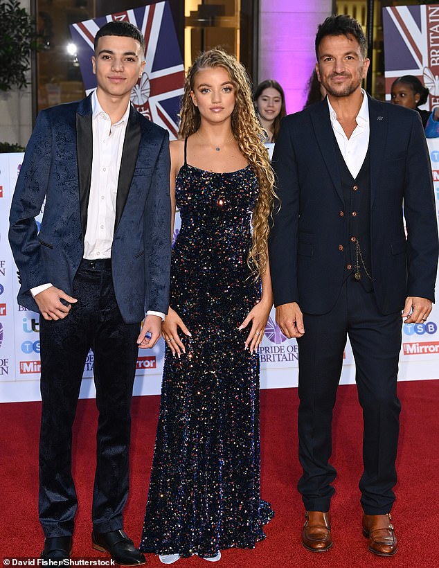 The mother of five shares Junior, 18, and Princess, 16, with Peter Andre, to whom she was married from 2005 to 2009 (Peter pictured with her children in 2022).