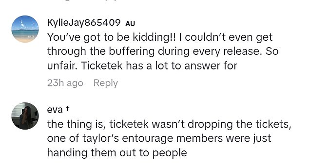 Some fans were furious with Ticketek, but others pointed out that Ticketek was not behind the distribution of free tickets.