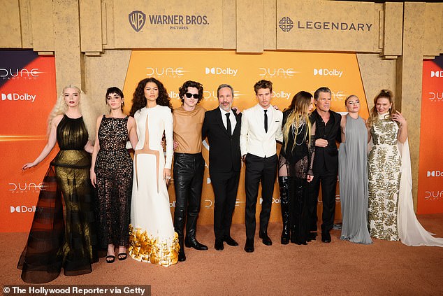 Anya joined the rest of the Dune cast for a photo;  (From left to right) Souheila Yacoub, Zendaya, Timothee Chalamet, Villeneuve, Austin Butler, Rebecca Ferguson, Josh Brolin, Florence Pugh and Lea Seydoux