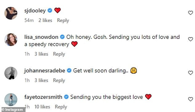 After Susannah's post, many of her famous friends offered their well wishes in the comments, including Stacey Dooley, Faye Tozer and Lisa Snowdon.