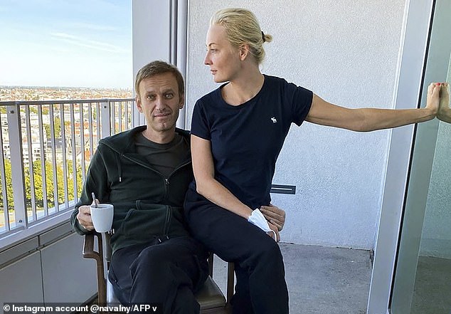 Alexei Navalny posted a photo with his wife Yulia in September 2020 while recovering in Berlin's Charité hospital, where he was treated for suspected poisoning.