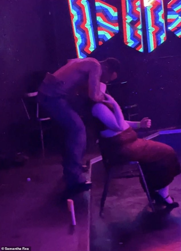 Another audience member enjoyed a private lap dance from one of the PleasureBoys.