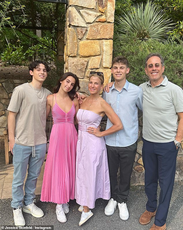 Jessica and Jerry will celebrate their son Julian's (left, pictured on May 14) 21st birthday this Friday, and are also parents to daughter Sascha (2-left), 23, and son Shepherd , of 18 years.  (2-R)