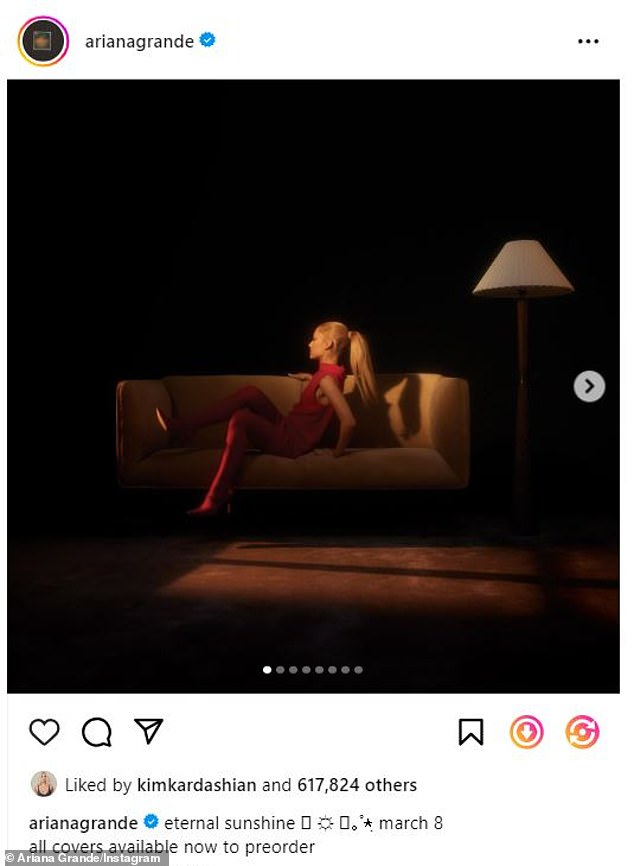 She was seen in red in this post sharing the album's release date when Kim Kardashian hit the like button.