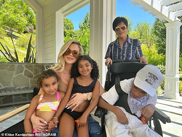 Khloe also shared a photo of Amari with her niece Dream, daughter True, and mom Kris Jenner.