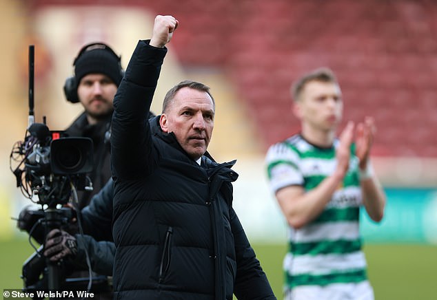 Celtic manager Rodgers celebrated his team coming from behind to beat Motherwell.