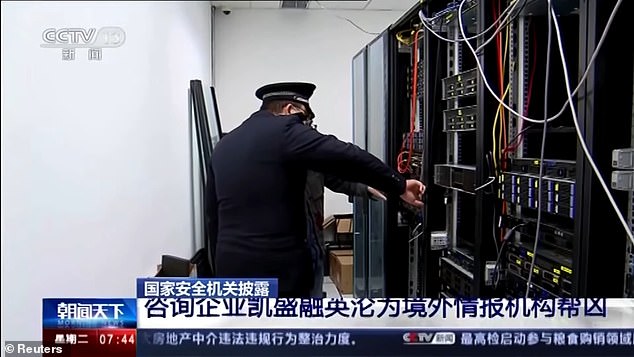 Images broadcast on Chinese state television show the police raid against the consulting firm Captivision in May