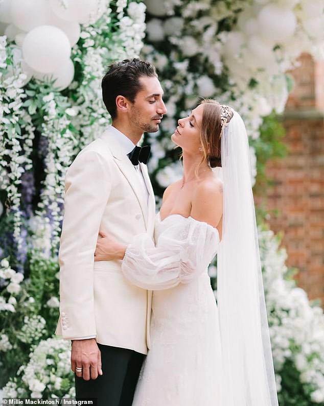 Millie and Hugo married in June 2018 at Whithurst Park in West Sussex, a year after he proposed to her during a holiday on the Greek island of Mykonos.