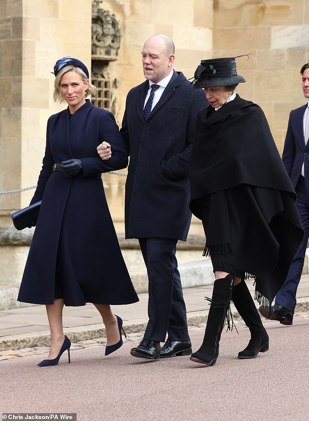 When Zara, 42, and Mike, 45, arrived at the ceremony in Windsor, they were joined by Princess Anne and other members of the royal family.