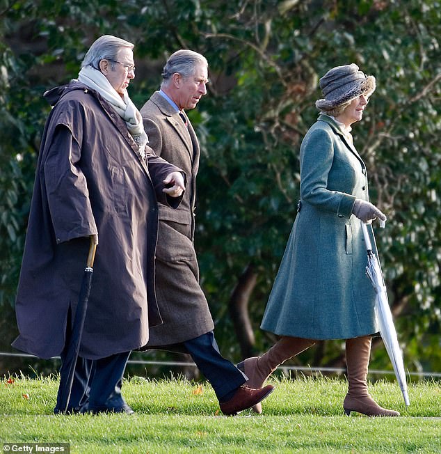 King Constantine attends church with Charles and Camilla at Sandringham in December 2007.