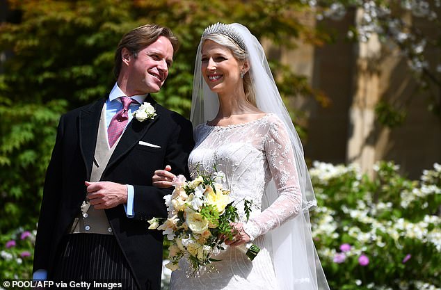 Thomas Kingston (L) and Lady Gabriella Windsor smile after their wedding ceremony, at St George's Chapel at Windsor Castle on May 18, 2019.