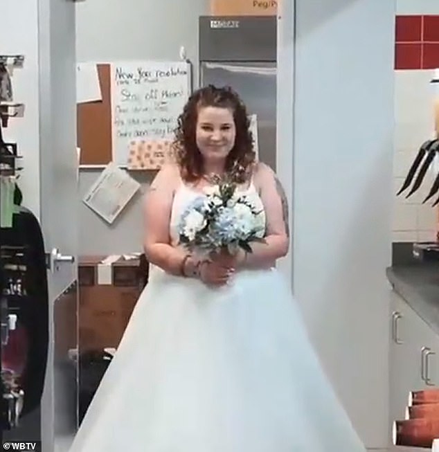Tiana, who works at convenience store chain HOP Shops, decided that the men's room at her workplace in Verona ticked all of her wedding boxes and was her perfect location.