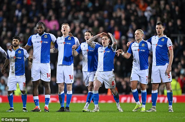Blackburn players were distraught when the Championship hosts were knocked out of the FA Cup on penalties.