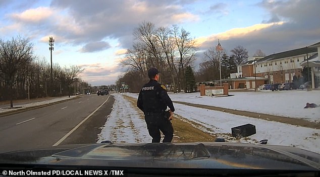 Dramatic video footage of the car chase that followed showed an officer deploying stop sticks to catch Lindsey, who continued to speed down Brookpark Road.
