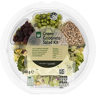 Woolworths lowered the price of its Green Goodness salad bowl (240g) (was $6.50, now $5.90)