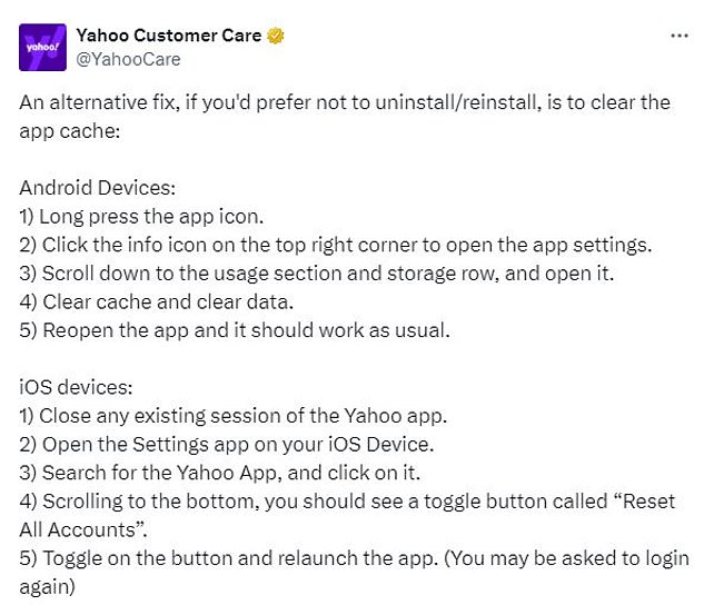 Yahoo customer support shared these instructions for regaining access to your account without having to uninstall the app.