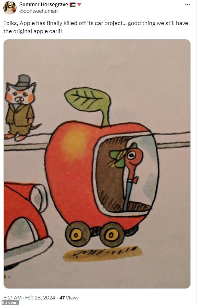 'Thank goodness we still have the original Apple car!'  One user posted a photo of Lowly Worm from Richard Scarry's beloved children's books.