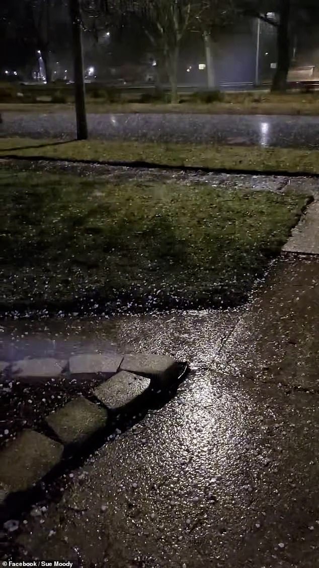 Hail was also shown hitting the street in a residential area in Chicago on Tuesday night.