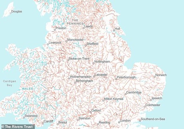 In the north of England, there were a few rivers in good health surrounding the Peak District, but around the major towns the rivers are mainly rated as moderate or worse.