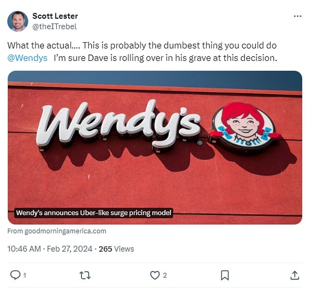 Many social media users suggested that Wendy's would do more harm than good by introducing such a pricing system.
