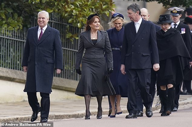Prince Andrew was the next most senior royal present at yesterday's service, after Camilla.