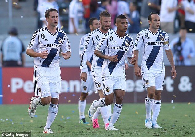 Sean Franklin (second right) and Beckham play together for the Galaxy in 2012.