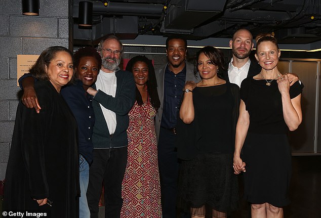 Director Dan Sullivan and playwright Lynn Nottage (C) with actors Corey Stoll, Lauren Velez, Viola Davis, Arija Bareikis, Lynda Gravatt and Russell Hornsby attend the 2014 Intimate Apparel 10th Anniversary Reunion Reading in the city from New York