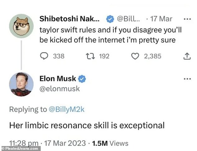 Strange! Meanwhile, Elon Musk, who lives in Texas, pulled out the big words in response to a Tweet about Taylor Swift.