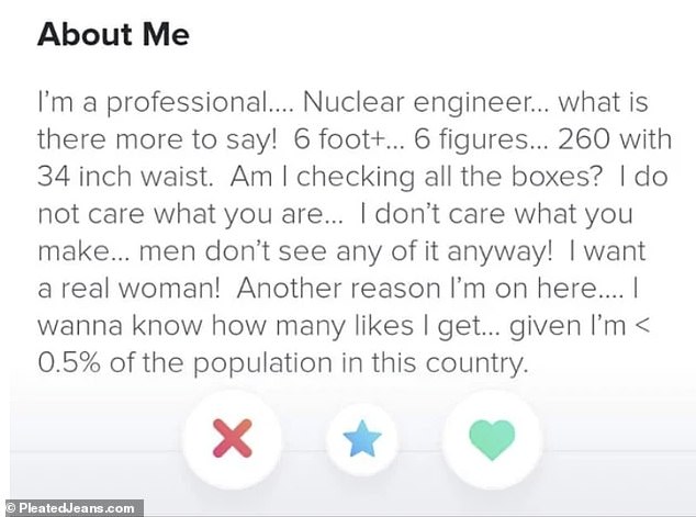 He forgot to mention that he is modest! It's unbearable to read this man's dating profile